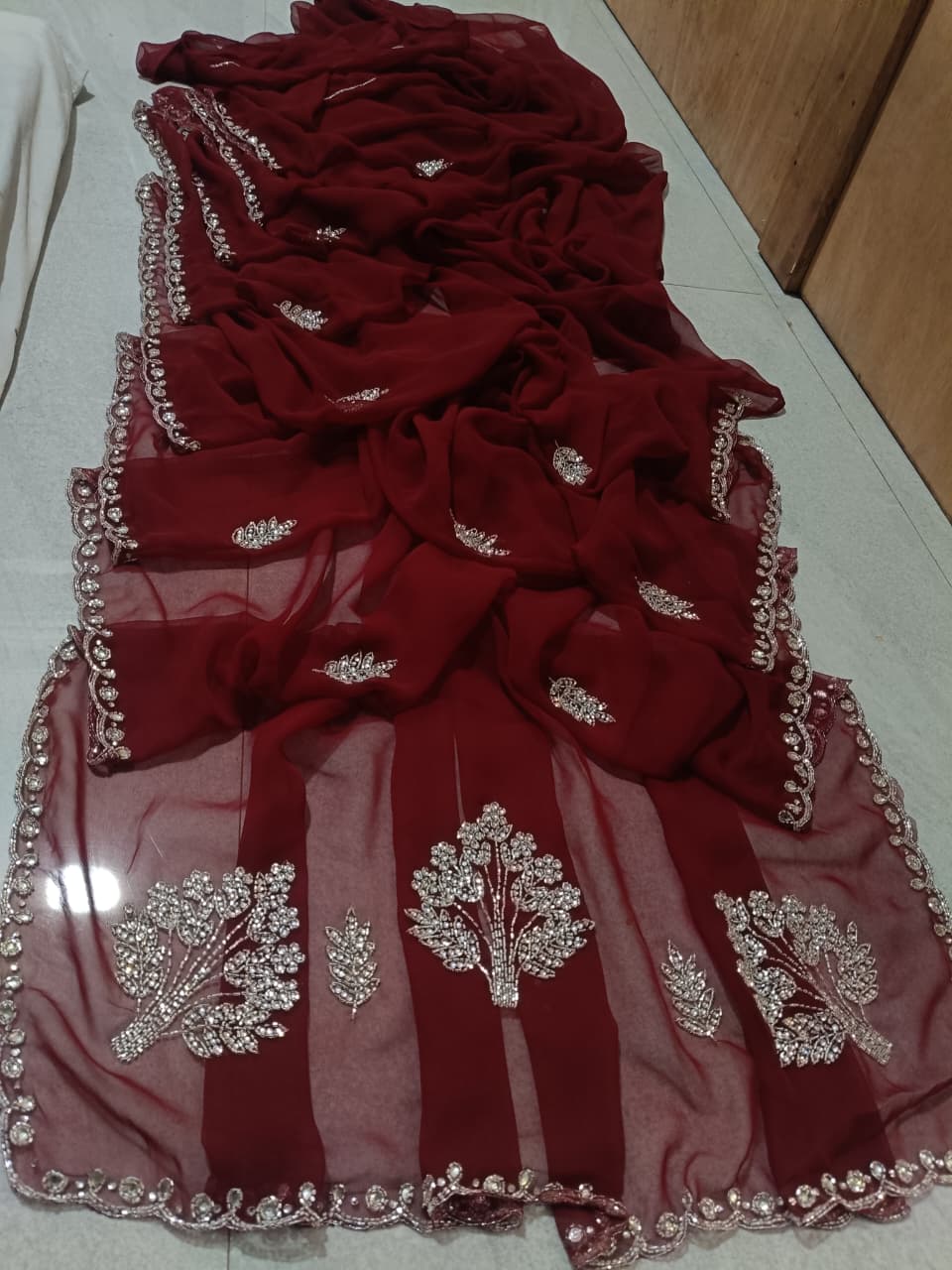 New Elegant Pure Georgette Saree with Handcrafted Tublight work by pcd