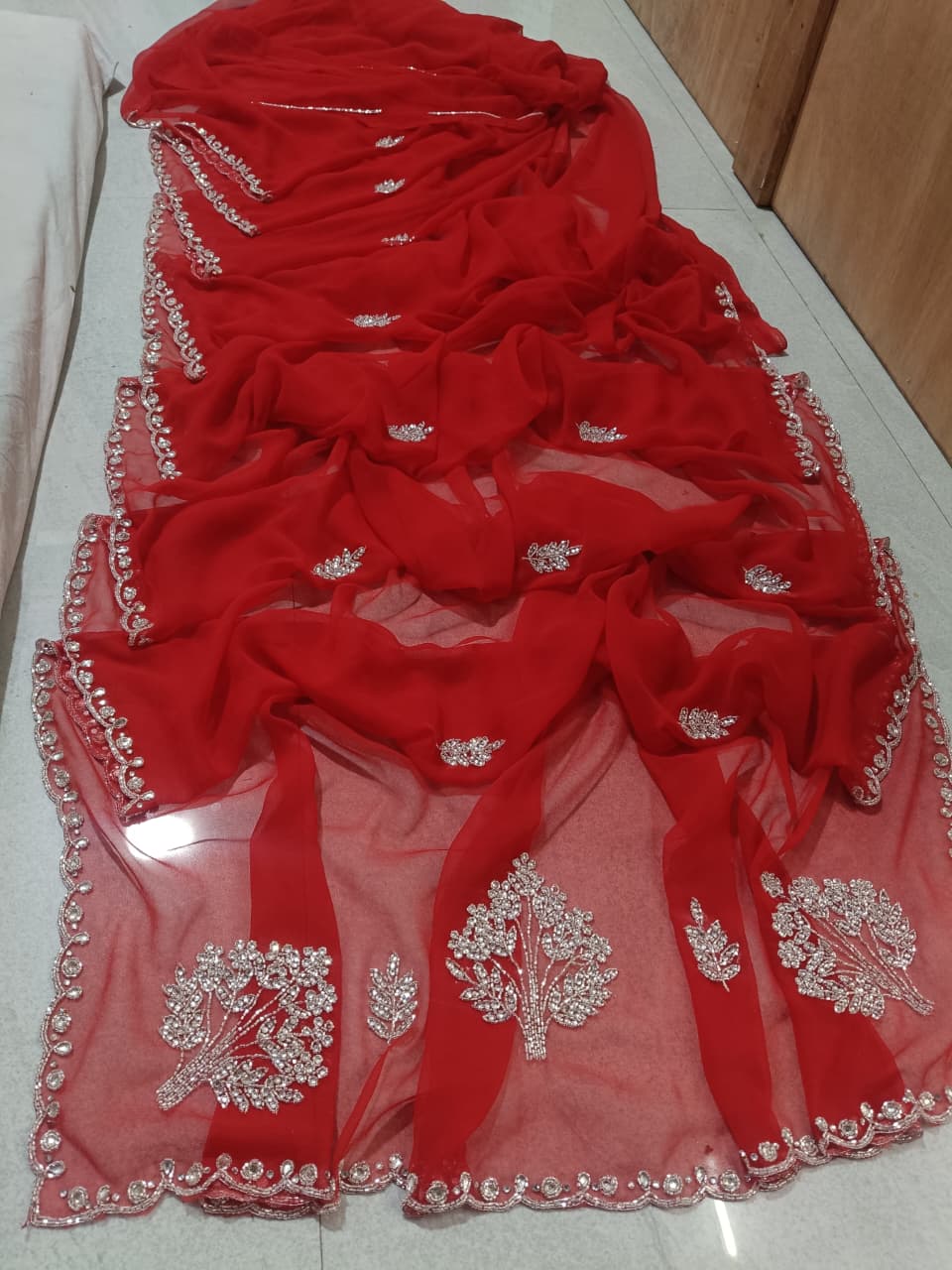 New Elegant Pure Georgette Saree with Handcrafted Tublight work by pcd