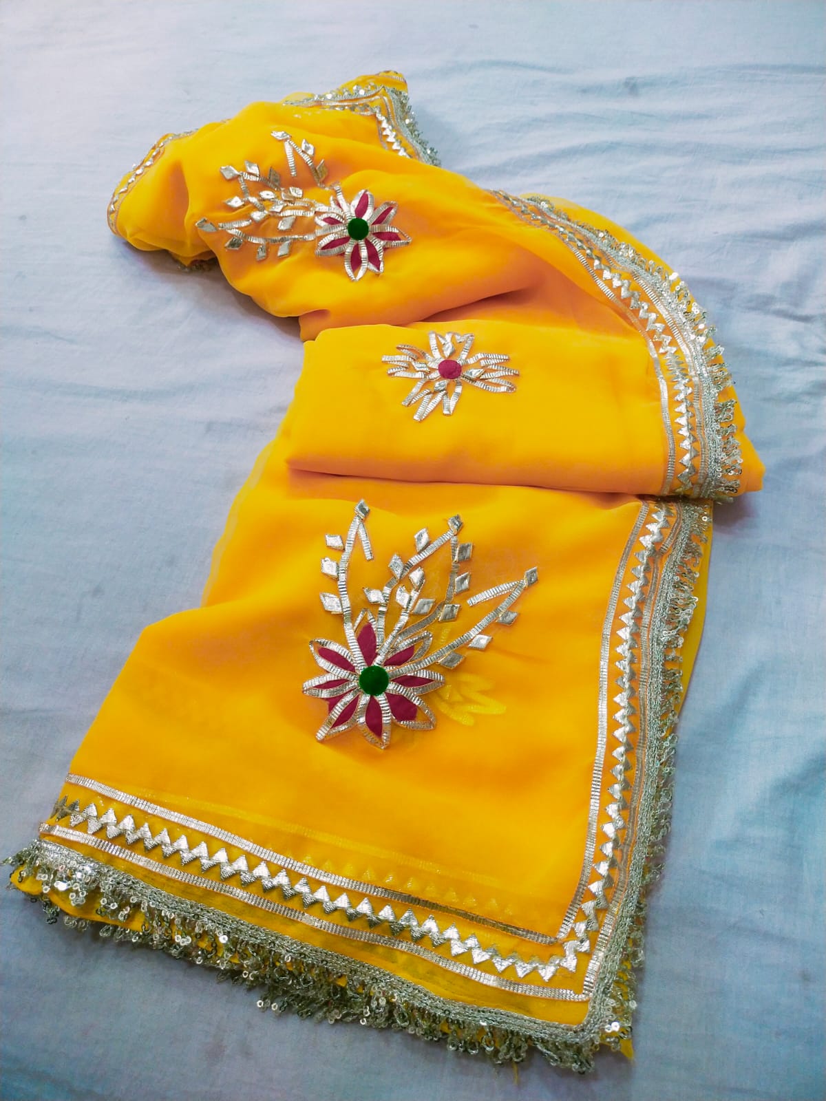 PCD  New Premium Pure Georgette Festive Saree with Traditional Gota Patti Work L buta