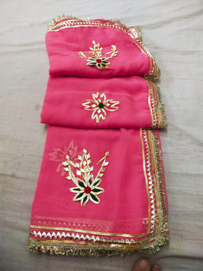 PCD  New Premium Pure Georgette Festive Saree with Traditional Gota Patti Work L buta