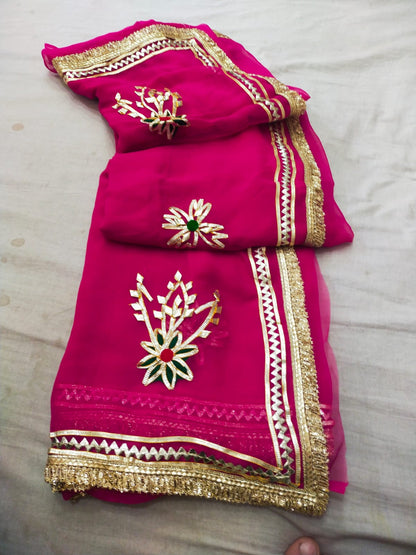 PCD  New Premium Pure Georgette Festive Saree with Traditional Gota Patti Work L buta