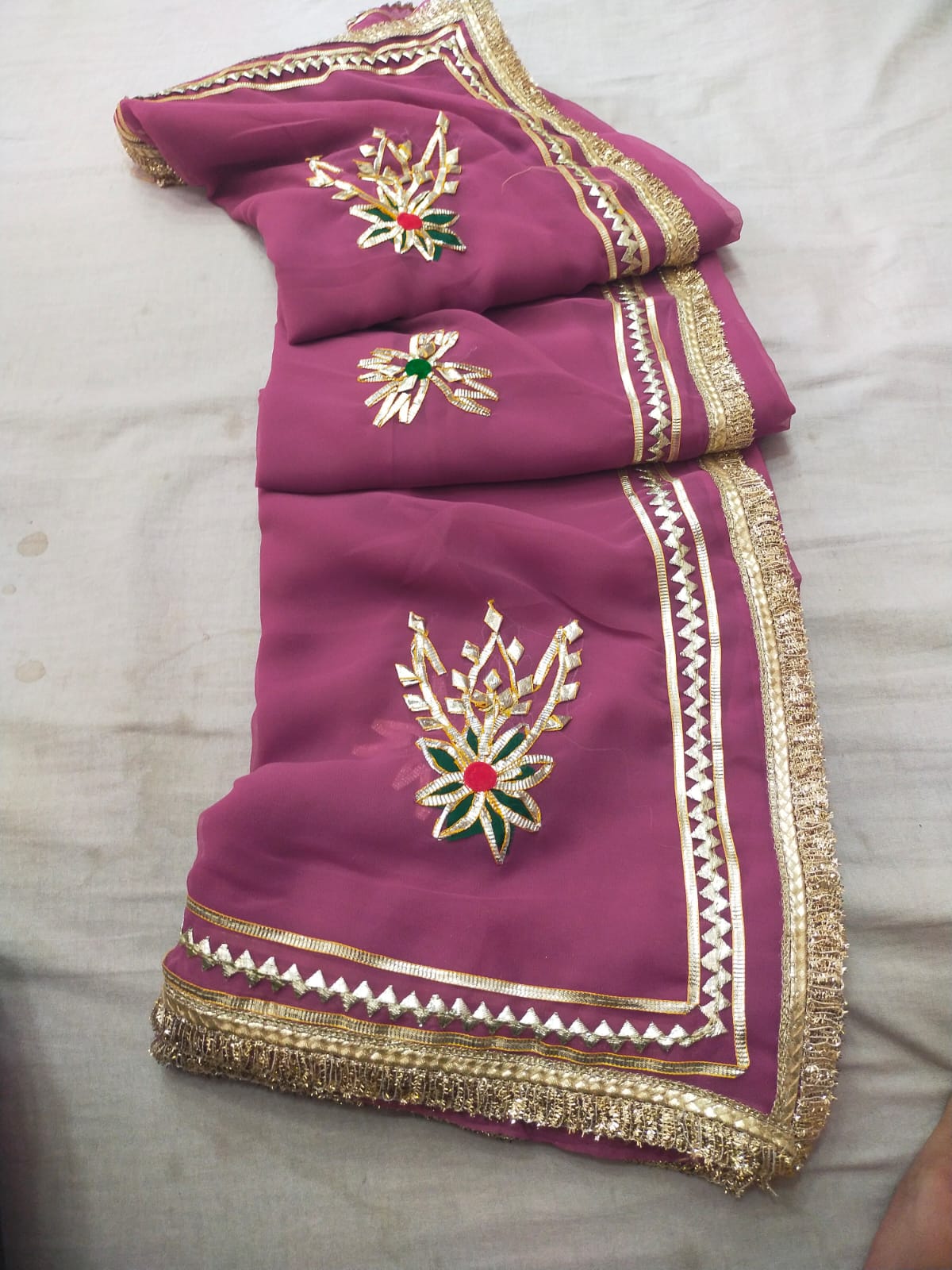 PCD  New Premium Pure Georgette Festive Saree with Traditional Gota Patti Work L buta