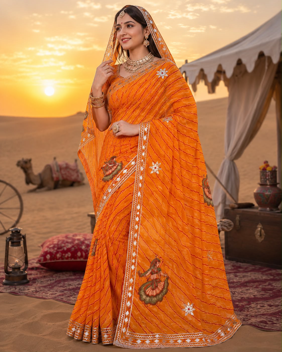 PCD New Georgette Leheriya With Gota patti Work Saree DULHANIYA SAREE