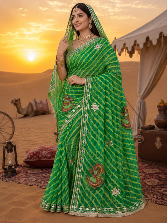 PCD New Georgette Leheriya With Gota patti Work Saree DULHANIYA SAREE