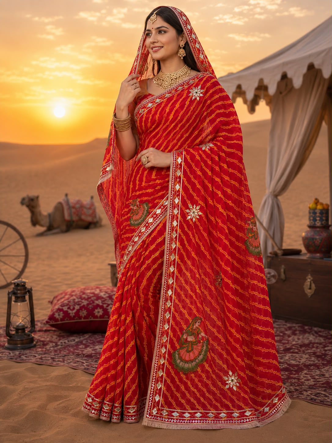 PCD New Georgette Leheriya With Gota patti Work Saree DULHANIYA SAREE