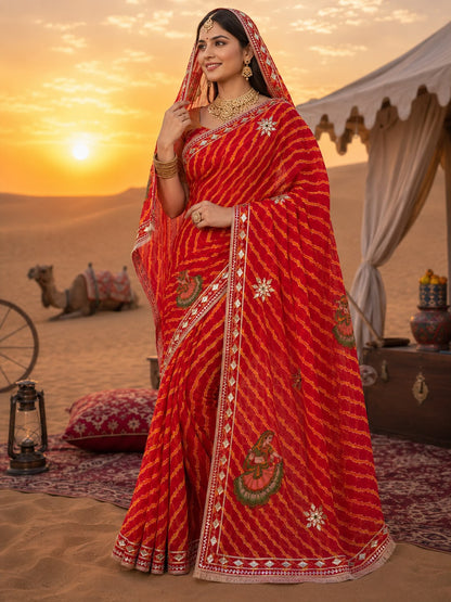 PCD New Georgette Leheriya With Gota patti Work Saree DULHANIYA SAREE
