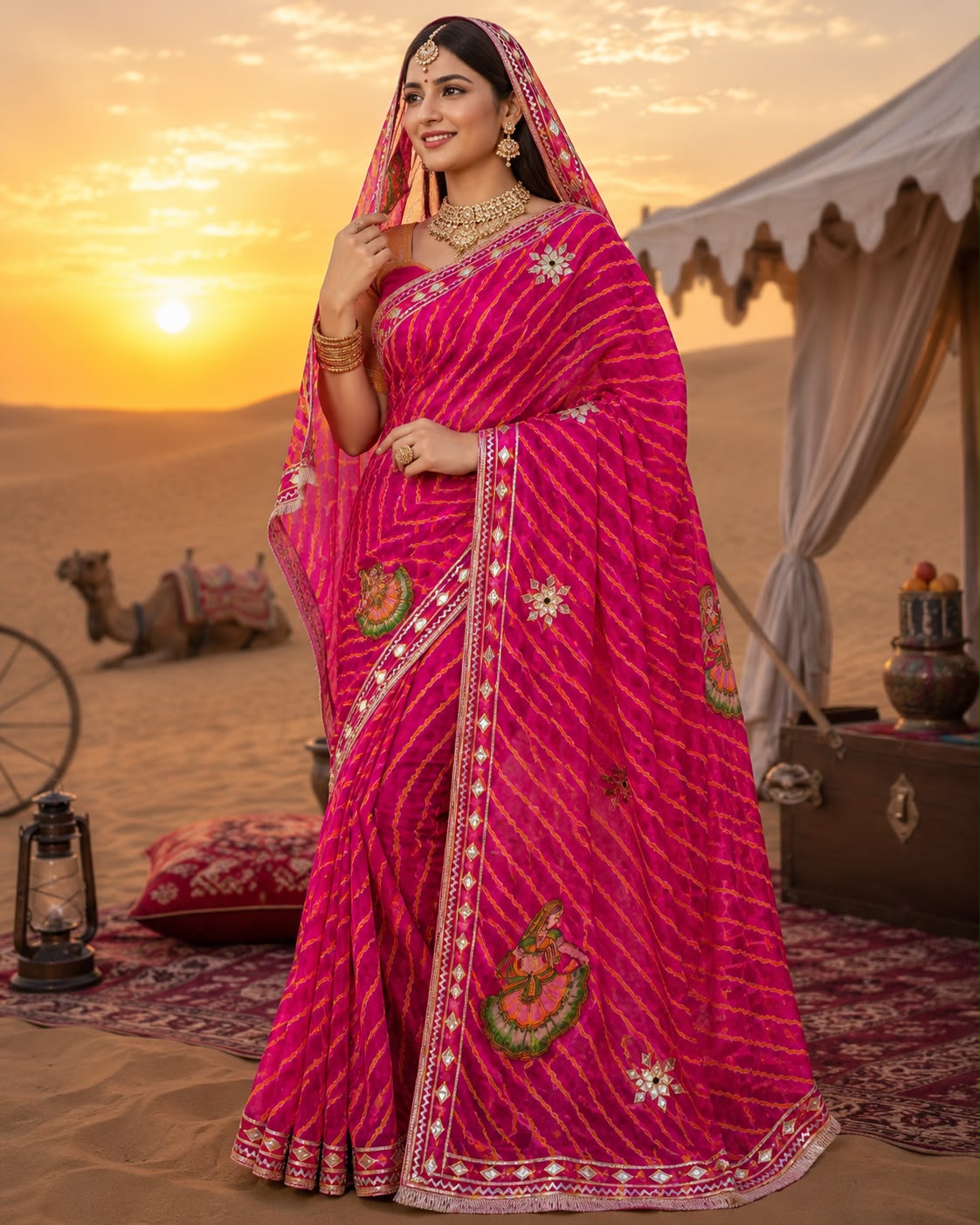 PCD New Georgette Leheriya With Gota patti Work Saree DULHANIYA SAREE