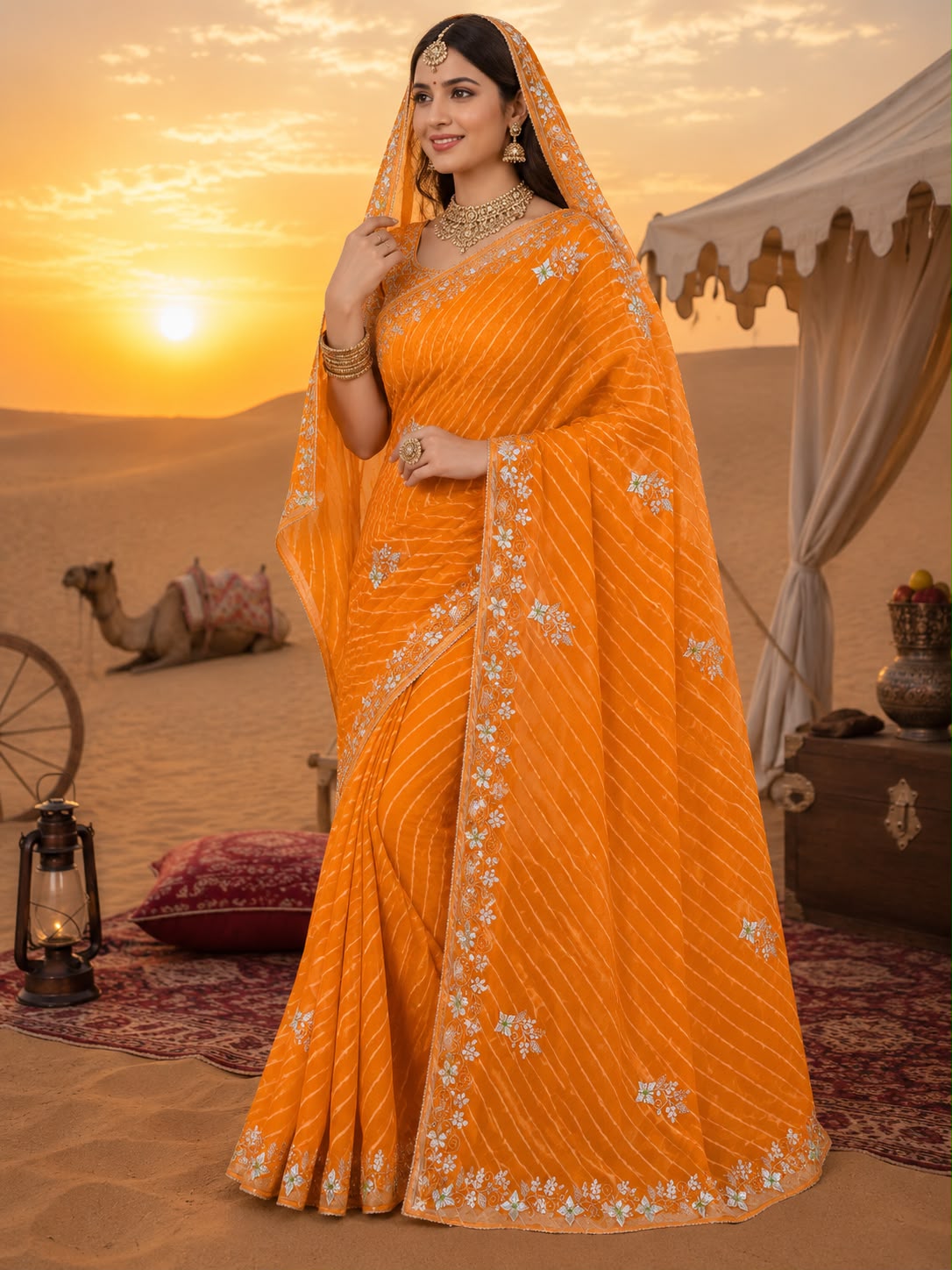 PCD New Georgette Leheriya Style With Pitan GotaPatti Work Saree