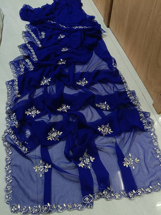 PCD New Premium Pure Georgette Festive Saree with Traditional Gota Patti Work