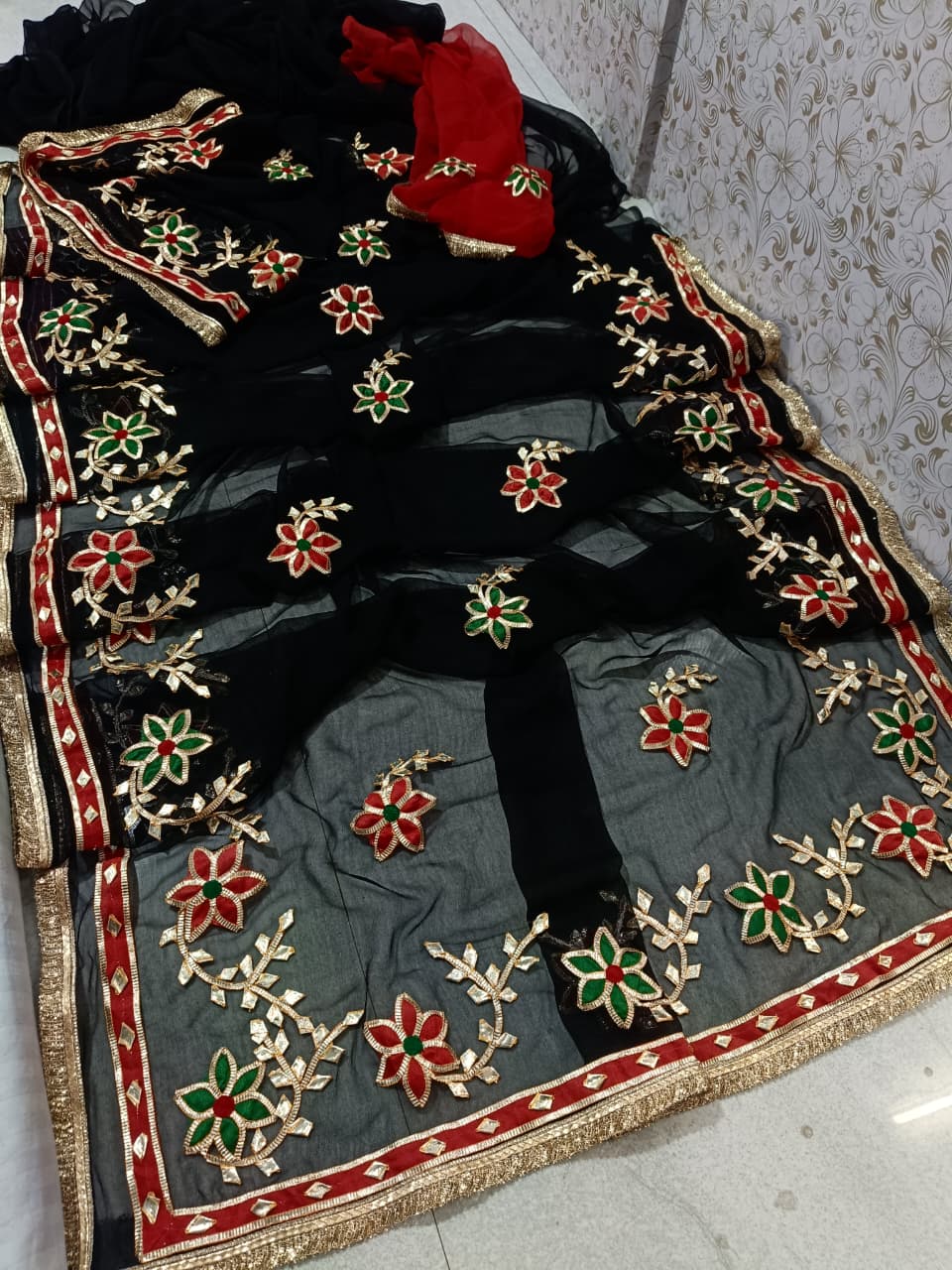 Pcd New Classic Georgette Saree Featuring Handcrafted Kacha Gota Patti Jal Work 1