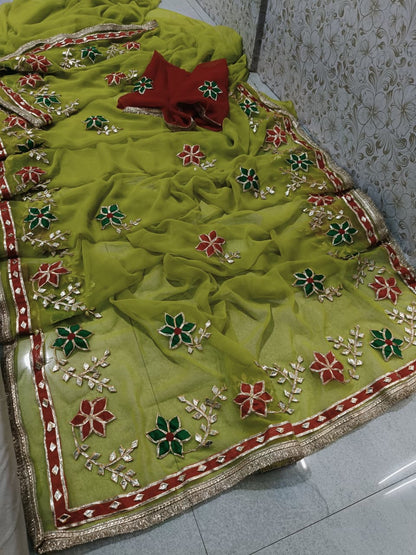 Pcd New Classic Georgette Saree Featuring Handcrafted Kacha Gota Patti Jal Work 1