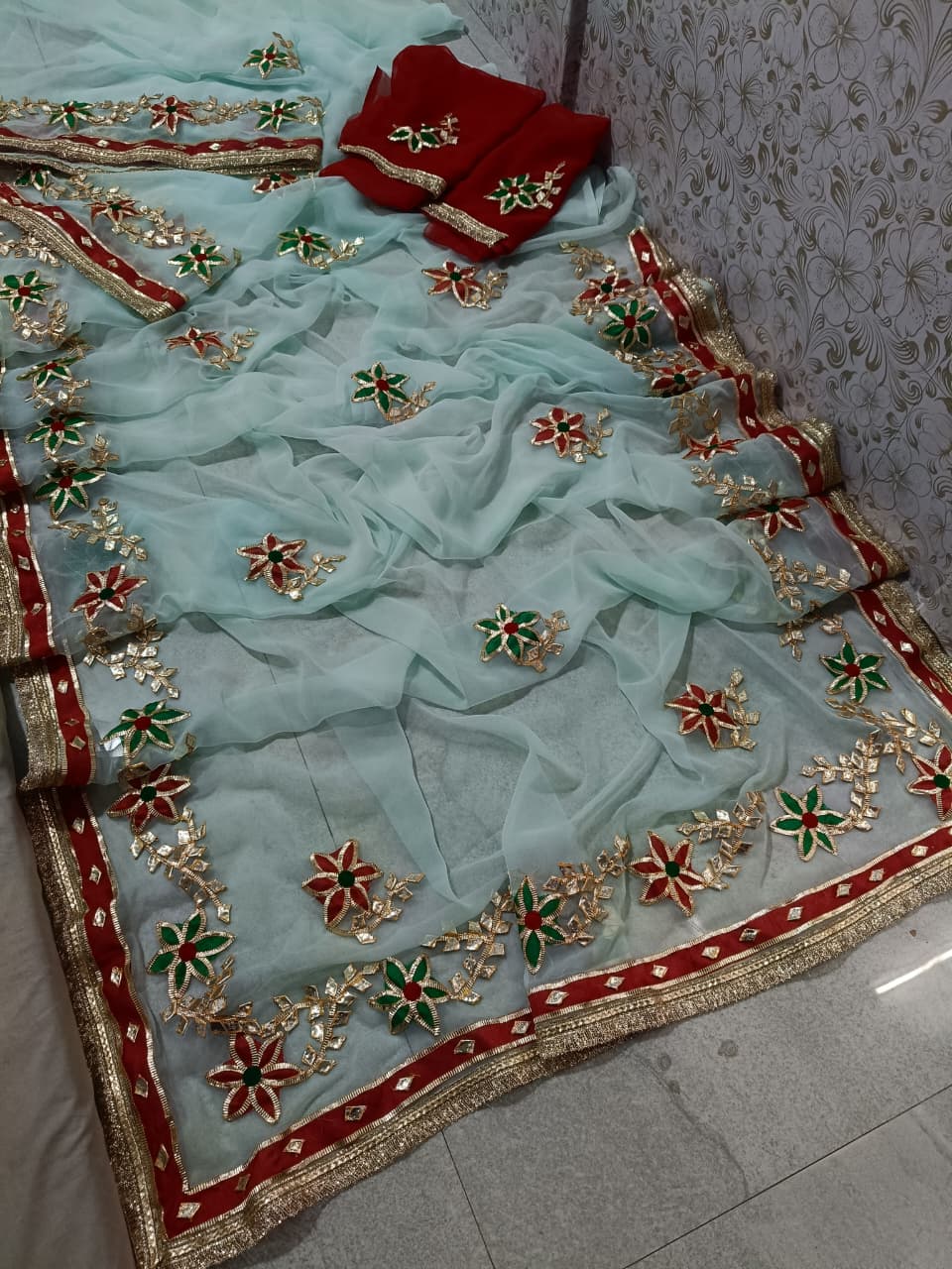 Pcd New Classic Georgette Saree Featuring Handcrafted Kacha Gota Patti Jal Work 1