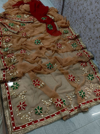 Pcd New Classic Georgette Saree Featuring Handcrafted Kacha Gota Patti Jal Work 1