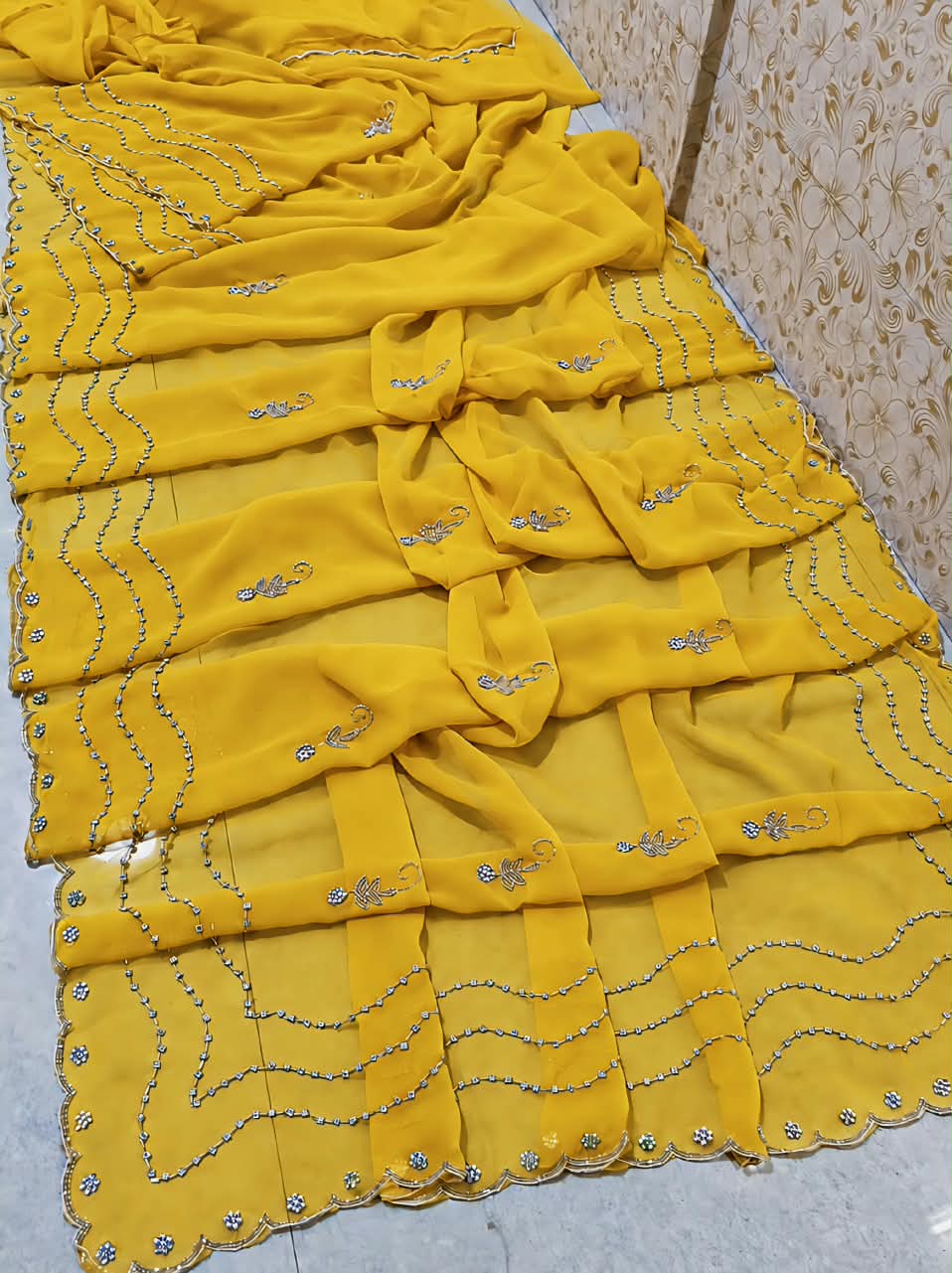 PCD Special Rajasthani Royal Georgette Multicolour Cutdana work Sarees By vj