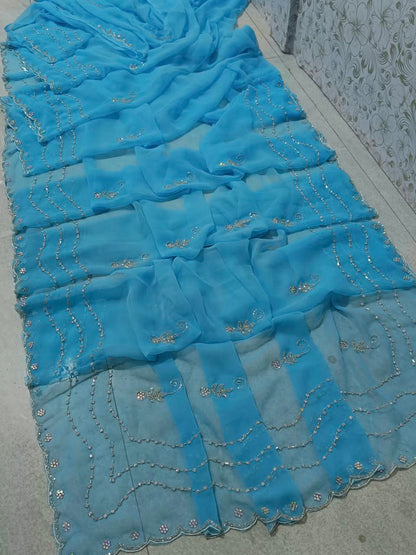 PCD Special Rajasthani Royal Georgette Multicolour Cutdana work Sarees By vj