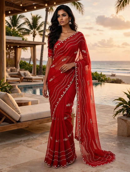 PCD Special Rajasthani Royal Georgette Multicolour Cutdana work Sarees By vj