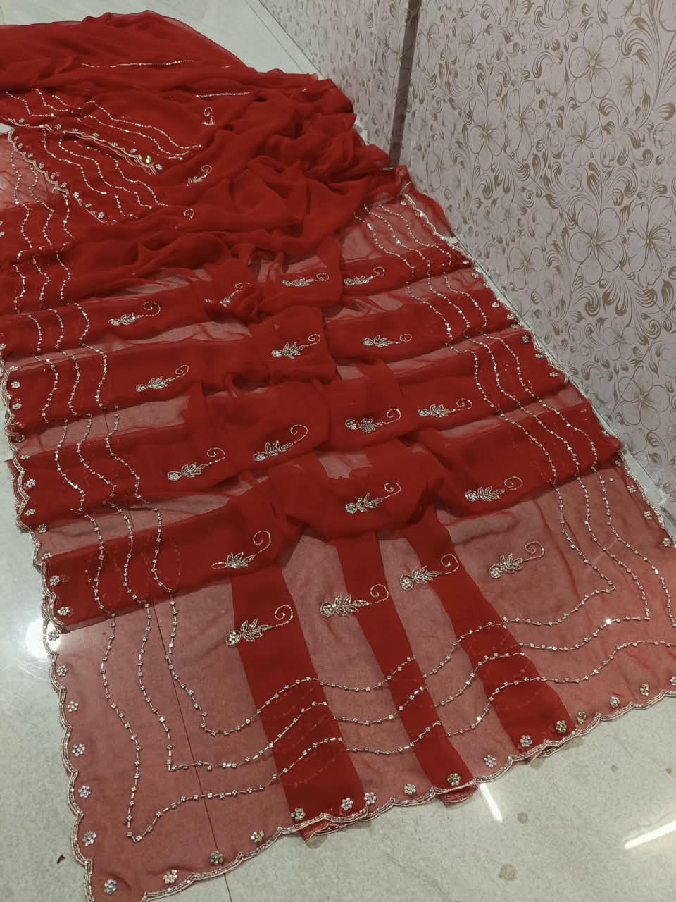 PCD Special Rajasthani Royal Georgette Multicolour Cutdana work Sarees By vj