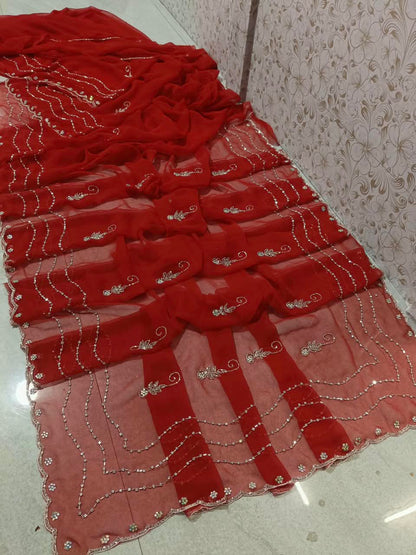 PCD Special Rajasthani Royal Georgette Multicolour Cutdana work Sarees By vj