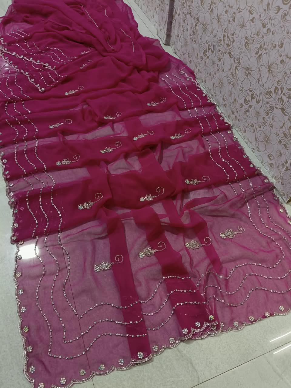 PCD Special Rajasthani Royal Georgette Multicolour Cutdana work Sarees By vj