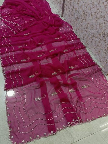 PCD Special Rajasthani Royal Georgette Multicolour Cutdana work Sarees By vj
