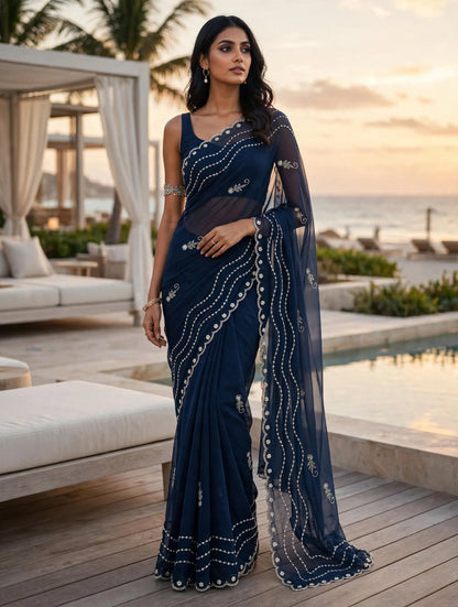 PCD Special Rajasthani Royal Georgette Multicolour Cutdana work Sarees By vj
