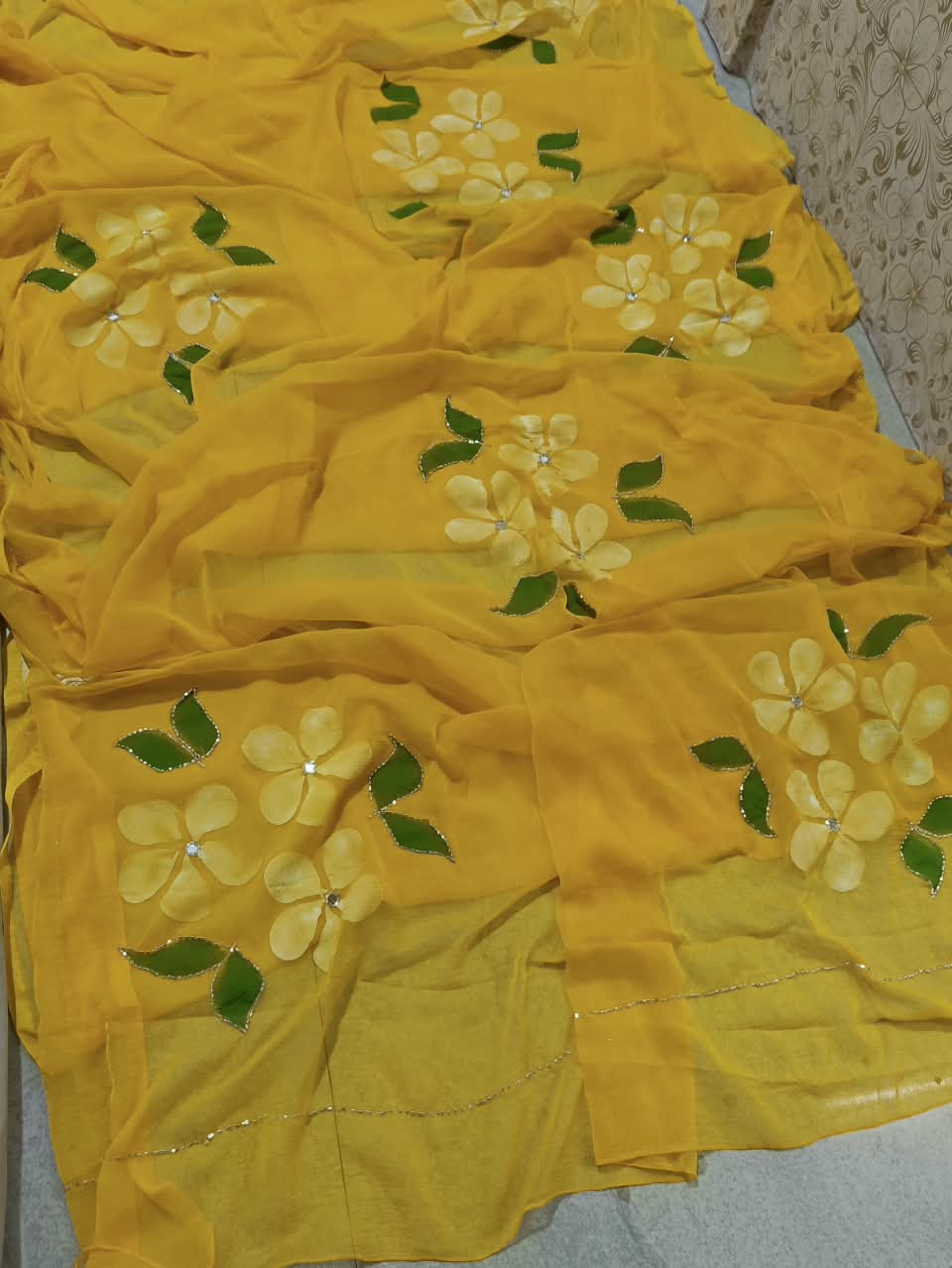 PCD New Luxury Soft Chiffon Saree with Royal Handmade Brush Print ketdana Work Saree Vj