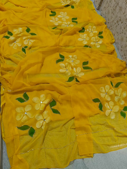 PCD New Luxury Soft Chiffon Saree with Royal Handmade Brush Print ketdana Work Saree Vj