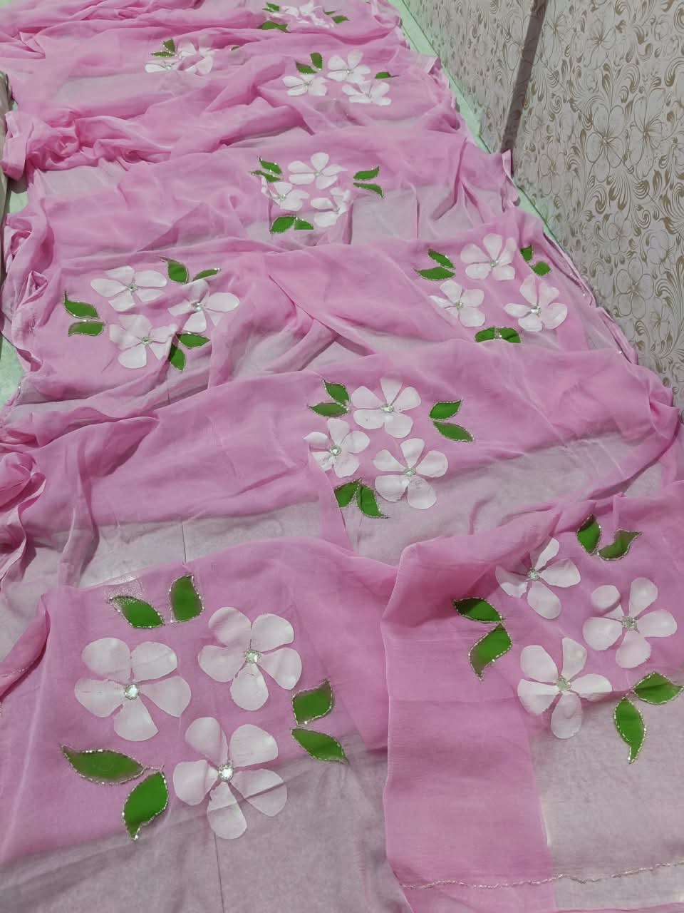 PCD New Luxury Soft Chiffon Saree with Royal Handmade Brush Print ketdana Work Saree Vj
