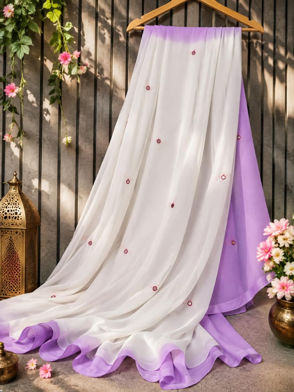 PCD New Luxury Soft Chiffon Saree with Royal Handmade Mirror Work Saree Vj
