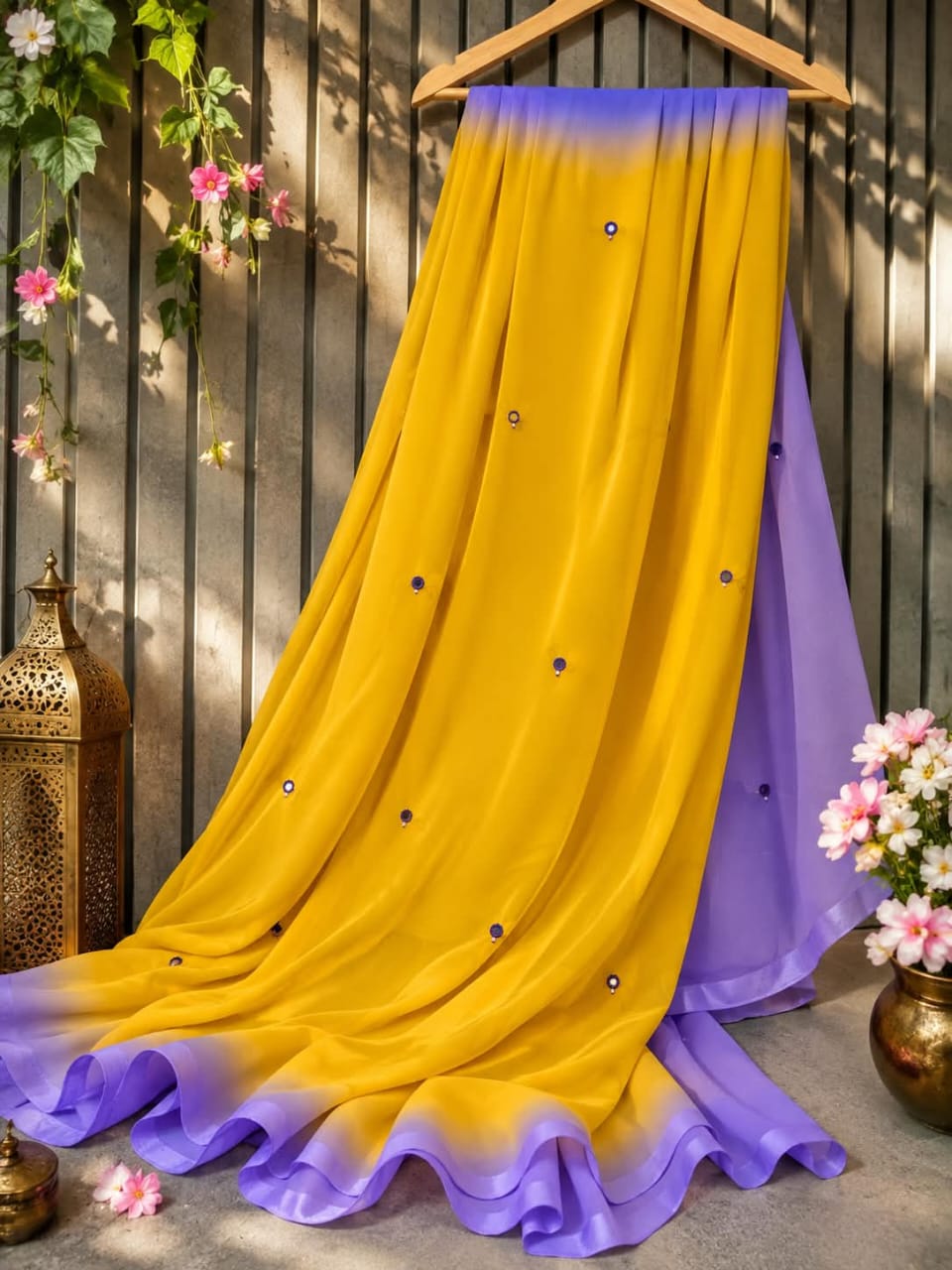 PCD New Luxury Soft Chiffon Saree with Royal Handmade Mirror Work Saree Vj