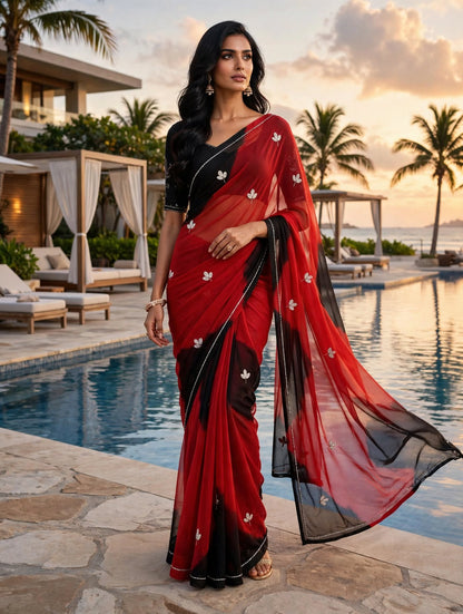 Premium Chiffon Saree with Beautiful Cutdana Work BY PCD