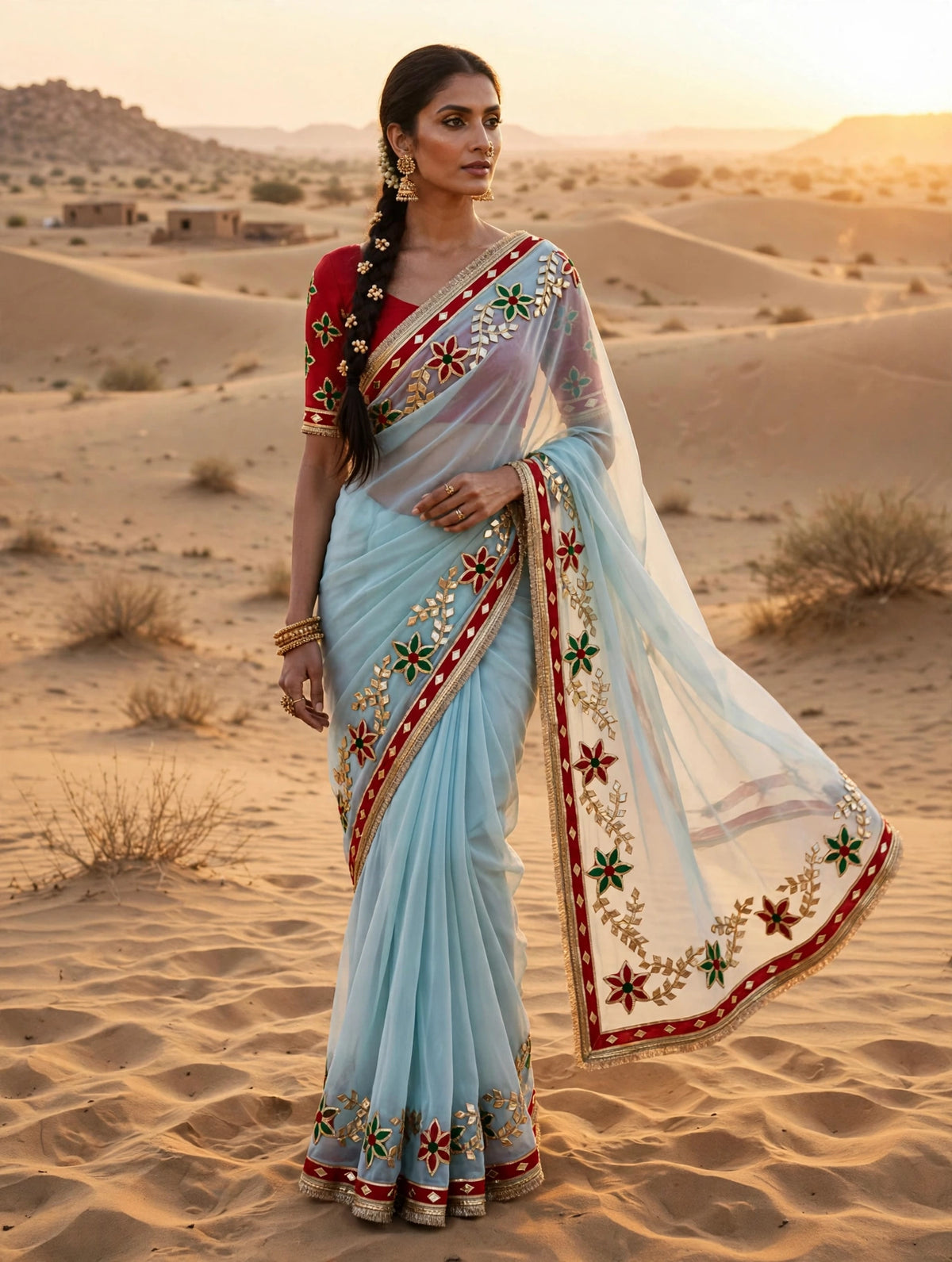 Pcd New Classic Georgette Saree Featuring Handcrafted Kacha Gota Patti Jal Work 1