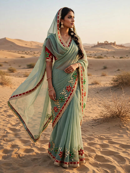 Pcd New Classic Georgette Saree Featuring Handcrafted Kacha Gota Patti Jal Work 1