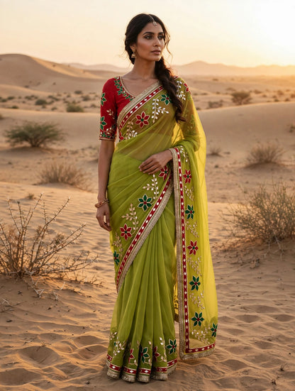 Pcd New Classic Georgette Saree Featuring Handcrafted Kacha Gota Patti Jal Work 1