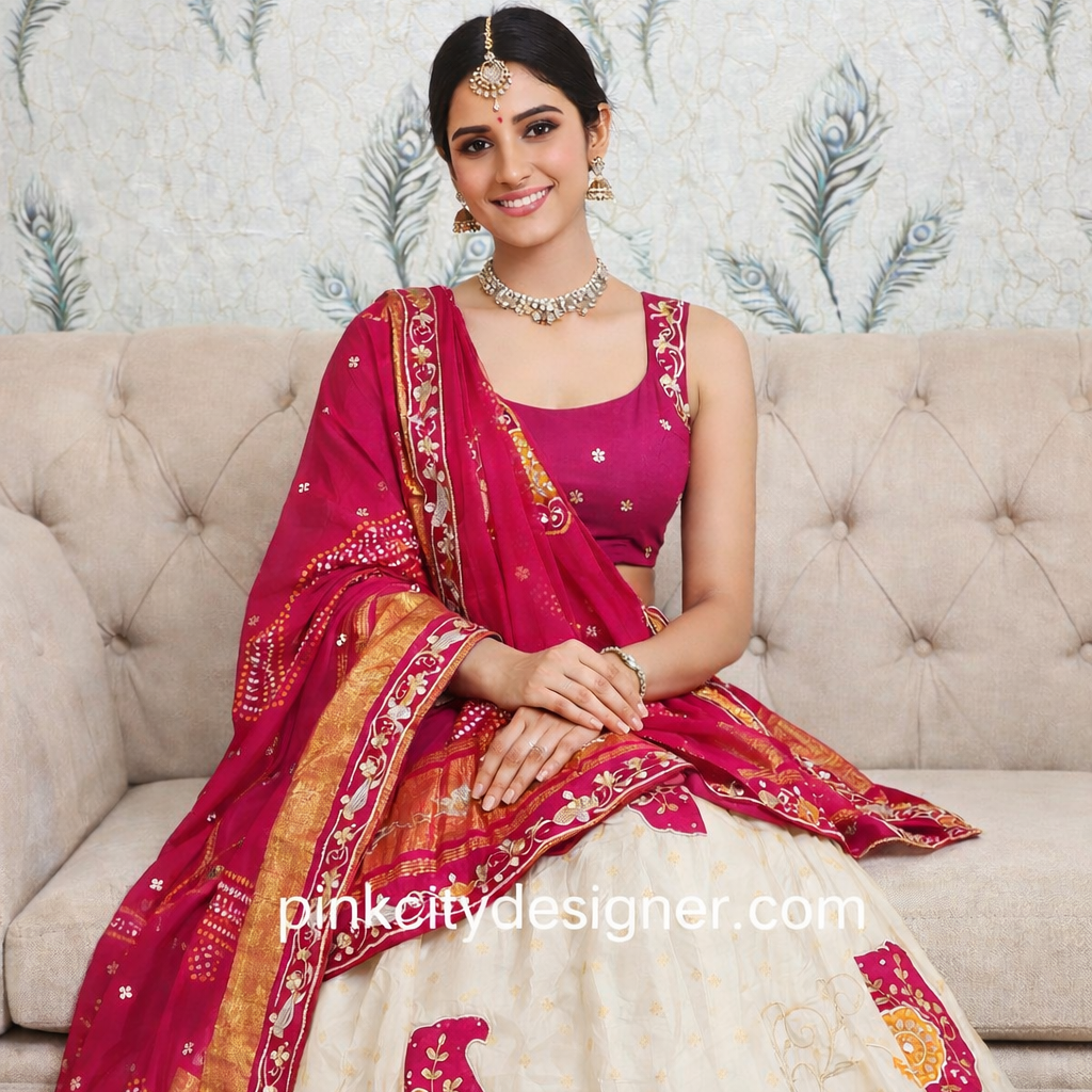 Cream Designer Lehenga with Multicolor Hand Embroidery