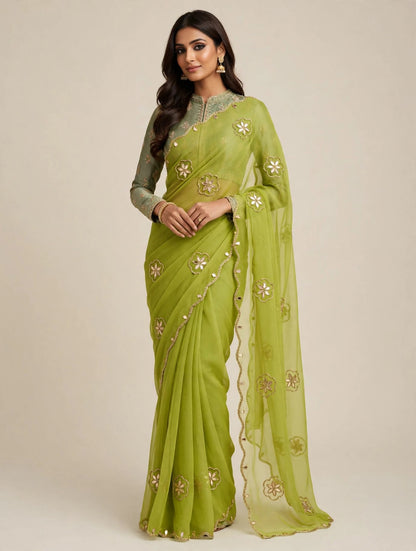 PCD New Premium Georgette Festive Saree with Traditional Kutdana Work vj