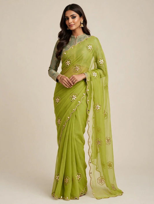 PCD New Premium Georgette Festive Saree with Traditional Kutdana Work vj