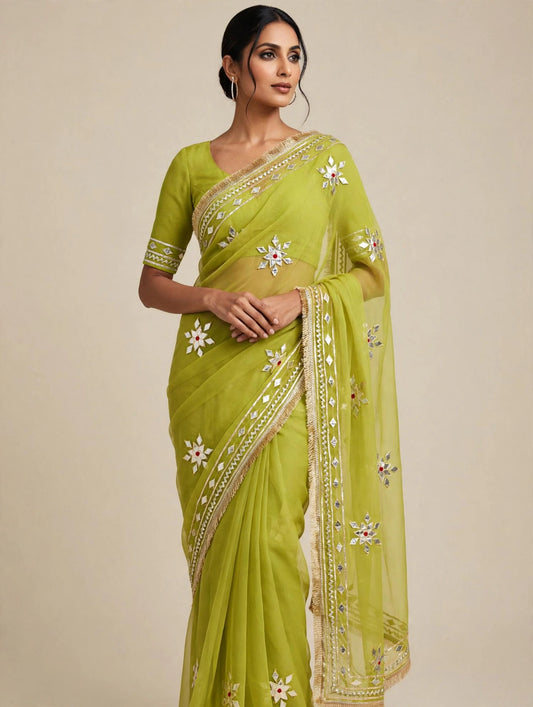 New Premium Pure Georgette Festive Saree with Traditional Gota Patti Work BY PCD