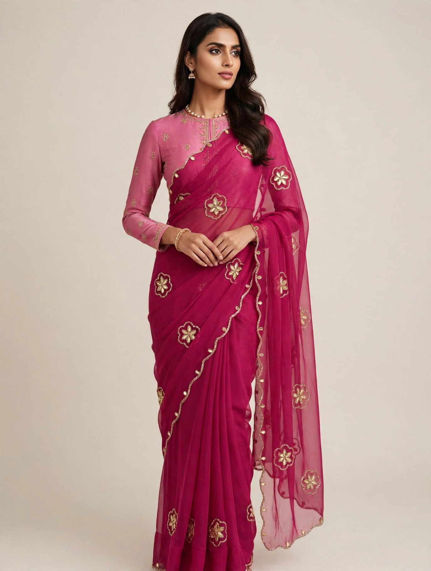 PCD New Premium Georgette Festive Saree with Traditional Kutdana Work vj