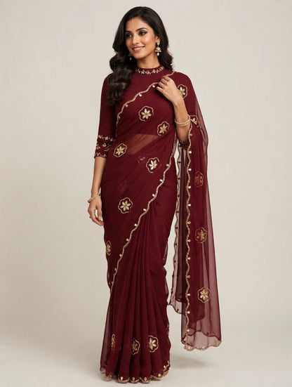 PCD New Premium Georgette Festive Saree with Traditional Kutdana Work vj