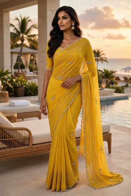 PCD Special Rajasthani Royal Georgette Multicolour Cutdana work Sarees By vj