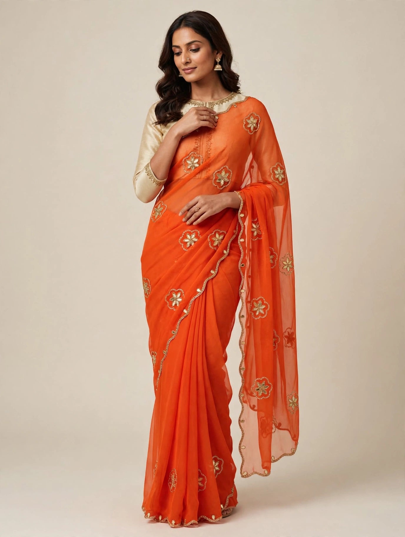 PCD New Premium Georgette Festive Saree with Traditional Kutdana Work vj