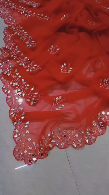 New Royal georgette hand mirror work saree by pcd