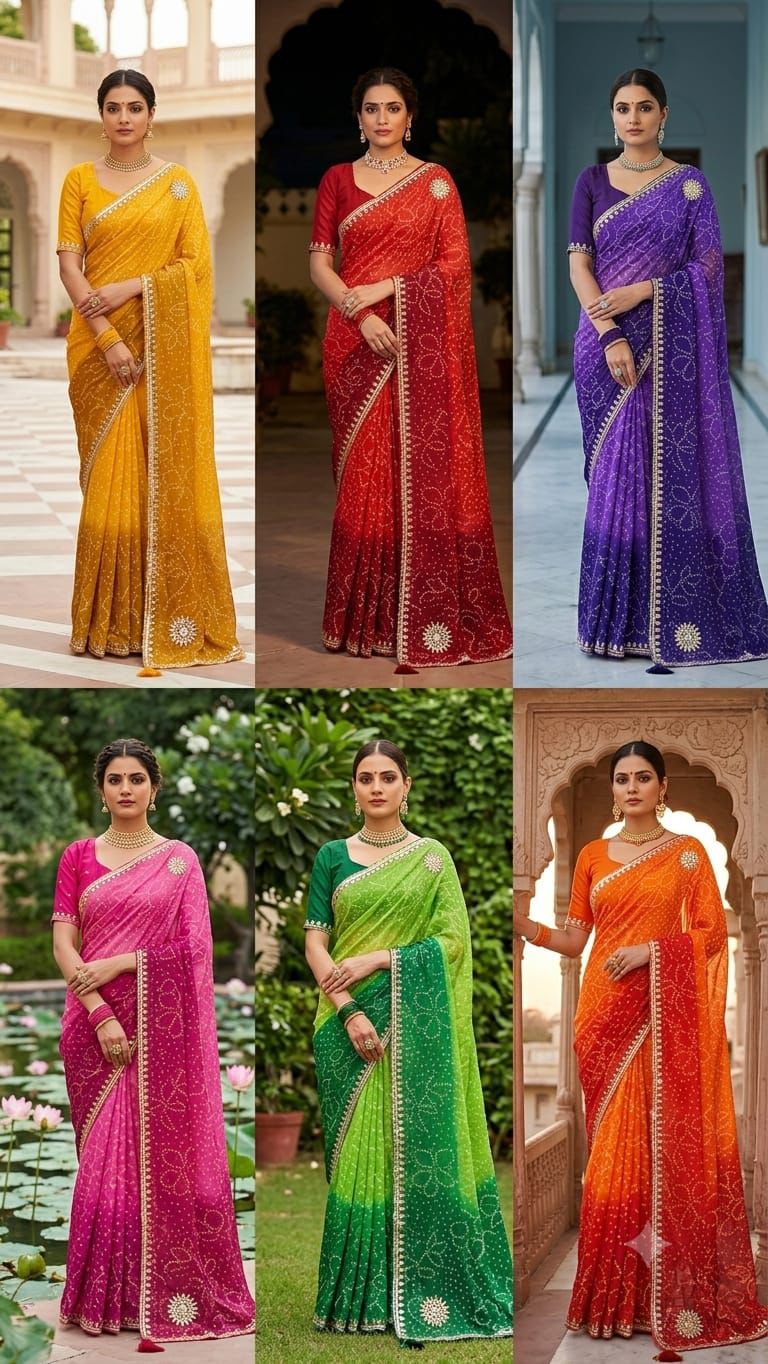 PCD Premium Georgette Multi Color Bandhani Saree with Heavy Gota Patti Work