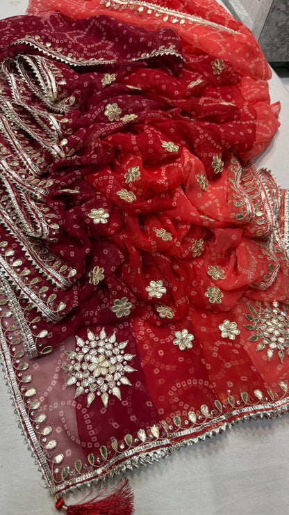PCD Premium Georgette Multi Color Bandhani Saree with Heavy Gota Patti Work