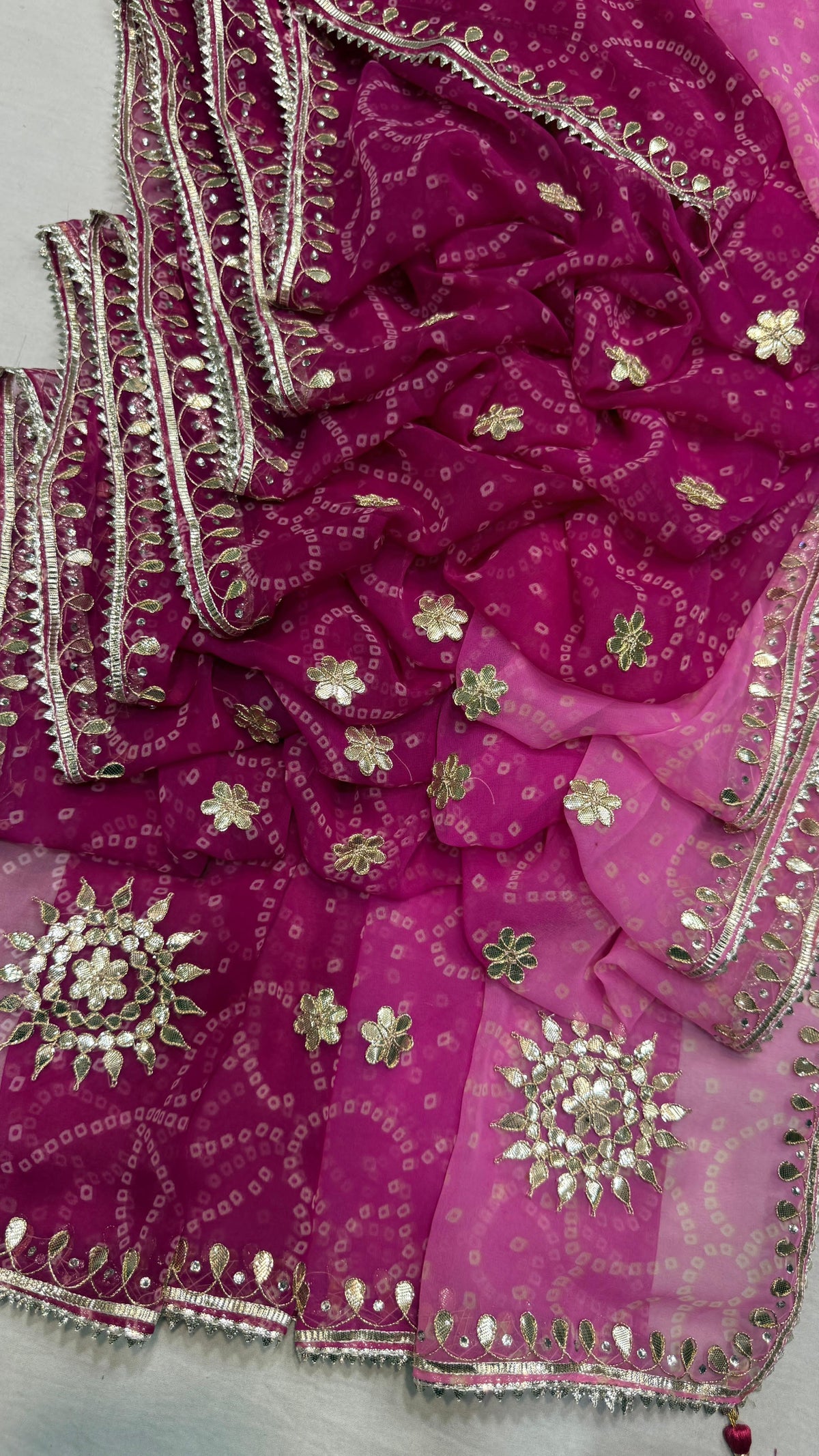PCD Premium Georgette Multi Color Bandhani Saree with Heavy Gota Patti Work