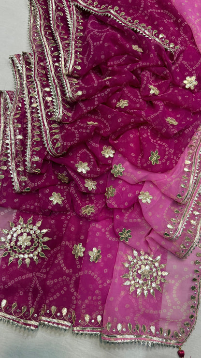 PCD Premium Georgette Multi Color Bandhani Saree with Heavy Gota Patti Work