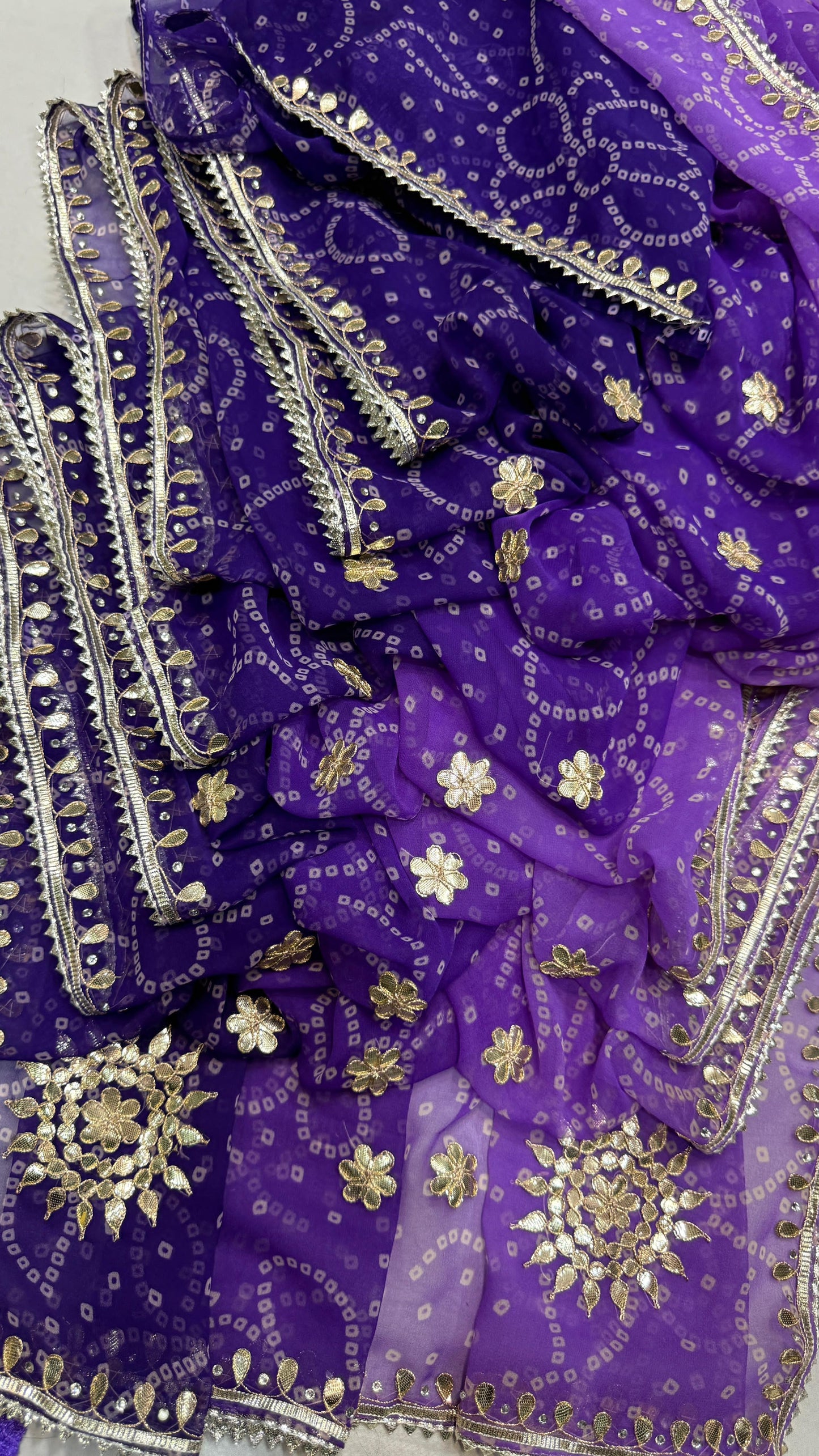 PCD Premium Georgette Multi Color Bandhani Saree with Heavy Gota Patti Work