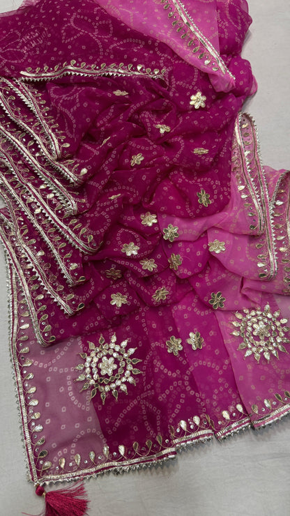 PCD Premium Georgette Multi Color Bandhani Saree with Heavy Gota Patti Work