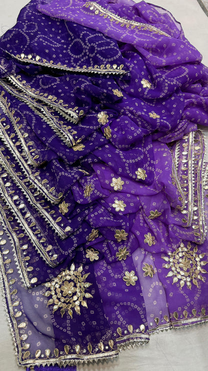 PCD Premium Georgette Multi Color Bandhani Saree with Heavy Gota Patti Work
